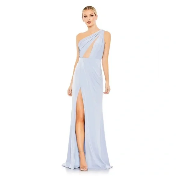 Mac Duggal 50668 NWT Draped One Shoulder Illusion Cut Out Trumpet Gown